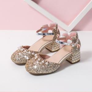 Princess Crystal High Heel Sandals for Girls Performance Shoes Little Girl Dress Shoes Summer Kids Leather Shoes Soft PU Material