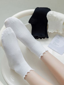 3 Pairs Socks With Ruffles Fashion Thin Style Womens Socks Jk Cute Soft Comfortable Socks Ventilate Solid Color Casual Socks