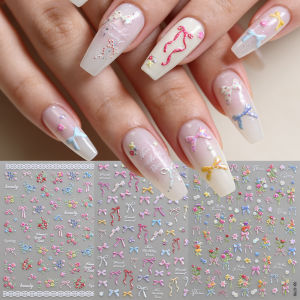1/3Pcs 5D Spring Pastel Bow Nail Art Stickers Colorful Bouquet Ribbon Self-Adhesive Nail Decals DIY Manicure Salon Decorations 1