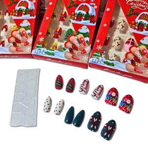 เล็บปลอมคริสต์มาส เล็บปลอม แบบสั้น ลายคริสต์มาส ซานตาคลอส เรนเดียร์ แถมแผ่นกาวซิลิโคนติดเล็บ พร้อมจัดส่งจากกทม.