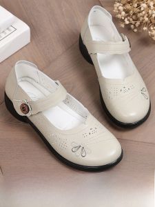 SHIPAILUO | Leather Hollow Out Comfortable Shoes For Elderly Women Low Heel Fashion Sandals Breathable Lightweight Anti-Slip Casual Footwear