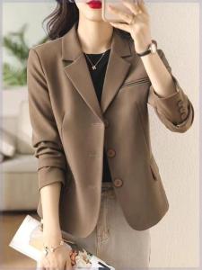 Chic Short Tailored Jacket Womens Coffee Color Spring Autumn New Style Casual Little Jacket Elegant Design Long Sleeve Zipper
