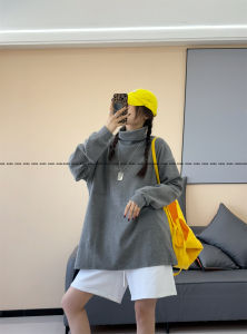 Spring Korean Style Loose Large Size Thickened Flocking High Collar Mid-Length BF Style Slimming Solid Color Base Shirt T