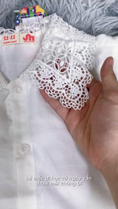 Áo Sơ Mi Cộc Tay Bé Gái Mirabel Riomio Vải Đũi 3M Mềm Mát Nhẹ Thiết Kế Cổ Ren Thêu Sang Chảnh Trắng Size 5/6–10/11 (20–40kg) RA668