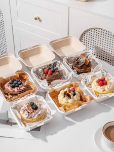 Disposable Cake Lunch Box Burger Packaging Box Tiramisu Square Shape Biodegradable Material Sandwich Box for Sweet Dishes