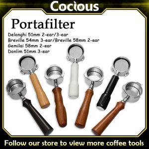 Cocious Coffee Accessories Delonghi Bottomless Portafilter Stainless Steel 51mm 2/3 Ear Stainless Steel Single-Layer Basket Solid Wood Handle