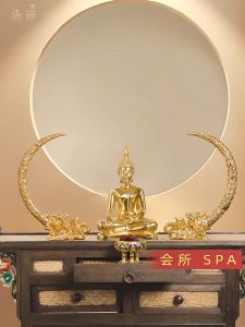 พระพุทธรูปเรซิ่น พระ+งาช้างไม้แกะสลัก งาช้างจำลอง งาช้างสีทอง งานหัตถกรรม ของมงคล ของตกแต่งบ้าน ตกแต่งโรงแรม ตกแต่งวัด