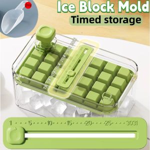 Timed Storage 56 Grid Silicone Ice Cube Tray Mould With Lid Shovel Storage Box Remove With One Click Ice Maker DIY Whiskey Cocktail Tools