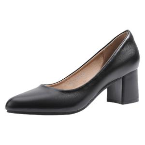 Professional Commute Black Round Toe Chunky Heel Work Shoes