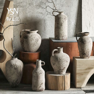 Retro Tangible Property Clay Flower Vase Mediterranean Style Decorative Item Rustic Ceramics Vintage Aesthetics Home Decor