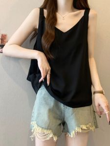 Summer New Womens Sleeveless Vest Strap T-shirt Loose Belly Covering Base Shirt Large Size Micro Plump Sister Casual Wear