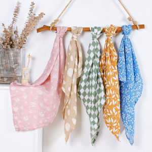 HappyFlute 5Pcs/Set 60*60cm Soft Muslin Feeding Burp Cloth Newborn Cotton Baby Bib