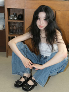 Black Bow Studs Flat Mary Jane Shoes