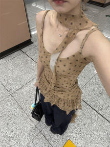 PEIZIXUAN | French Polka Dot Sleeveless Top with Wide Leg Pants Outfit