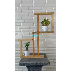 Hiasan Dinding Ambalan Kayu Persegi + Tanaman Mini Echeveria & Kurma Pajangan Kamar Dekorasi Apartemen