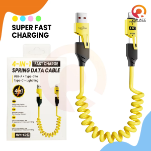 [RO ACC] NANVAN NVN-KD63 KABEL DATA CHARGER FAST CHARGING 4IN1 FOR MICRO USB / TYPE C / IPHONE SPRING SPIRAL PREMIUM QUALITY