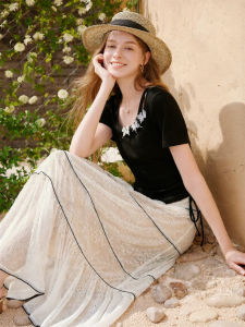 XIANGYING | Slimming Lace Up Hollow Waist T Shirt Summer