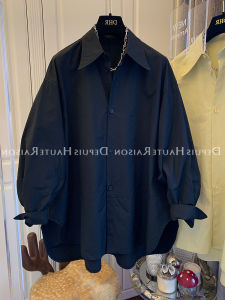 เสื้อเชิ้ตคอแหลมสีดำหลวมๆ สำหรับผู้หญิง ฤดูใบไม้ผลิและฤดูใบไม้ร่วง เสื้อเชิ้ตทรงหลวมๆ ทรงเข้ารูป เสื้อเชิ้ตแขนยาวแบบลำลอง