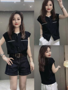 Elegant French Style Hepburn round Neck Sleeveless Chiffon Top Womens Loose Slimming Fashionable Summer New Arrival Shirt