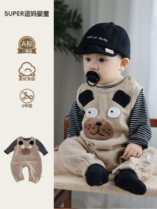 Cute Baby Spring Autumn Romper Suit Two Piece Set Infant Boy Clothes Full Month Hundred Days Outfit Korean Style Long Sleeve Cotton Polyester