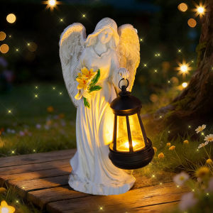 Angel Welcome Statue with Solar Lantern - Spiritual Garden Decor