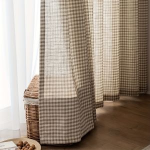 1Pc Brown Plaid Curtains Blackout Comfortable Curtains for Bedroom and Study Modern Minimalist Living Room Balcony Bay Window Pole Flap Pocket Pants Decorative Partition Curtains