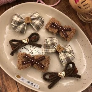 Adorable Retro Polka Dot Hair Clips Autumn Winter Set of Two Milk Coffee Color Butterfly Knot Edge Hair Clips High Aesthetic Value