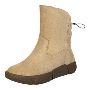 SHIPAILUO | Womens Fleece Lined Thickened Suede Winter Boots Fur Integrated Casual Mid-Calf Cotton Shoes Short Booties Warm Rubber Sole