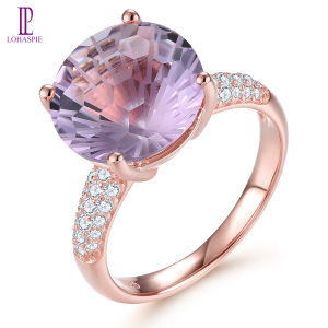 Lohaspie Jewelry Genuine 6.5 Carats 925 Silver Ring With Gemstone Natural Pink Amethyst Ring Rose Gold Plated Round Cut Gemstone Women Fashion Rings Jewelry Wedding Ring