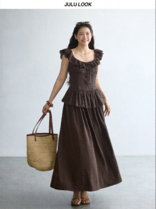 JULULOOK | Đầm Ren Thêu U Cổ Dài Phong Cách Retro cho Phụ Nữ Béo