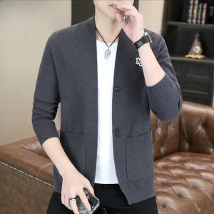HENGYUANXIANG | Áo len cardigan dệt kim mỏng thời trang cho nam mùa xuân thu thường ngày dài tay cổ chữ V phong cách công sở thường ngày
