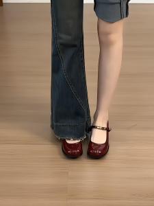 French Style Chunky Heel Mary Jane Womens Shoes Red Retro Slip-On Single Shoes for Spring Summer Match with Skirts