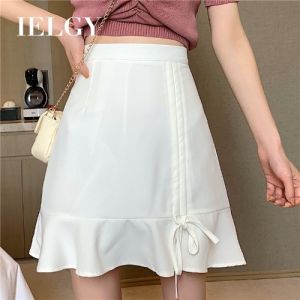 IELGY Womens high waist was thin and versatile drawstring design A-line skirt