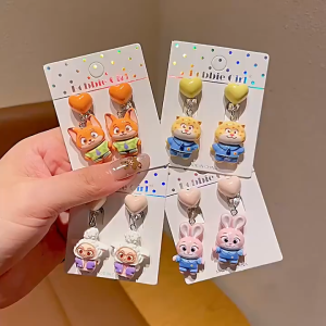 Zootopia Judy Nick Girls Cartoon Bunny Earrings New Earrings Children Earrings Ear Clips Painless Earrings Baby Jewelry