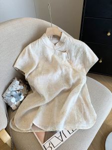 YUFUQING | New Chinese Style Short Sleeve Shirt Women Summer Loose Fit Modified Tang Costume Top Fashionable Casual Korean Version Polyester Fiber