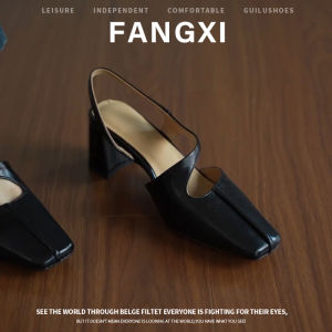 French Square Toe Buckle Strap High Heel Sandals Coarse Heel