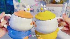 Cốc Sứ Chú Vịt Đáng Yêu Có Nắp Phong Cách Hàn Quốc 400ml - Ly Sứ Cặp Đôi Mãi Bên Nhau