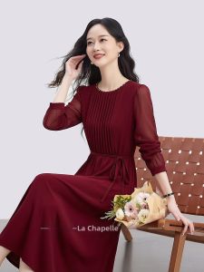 La Chapelle | Đầm Chiffon Đỏ Nẹp Eo