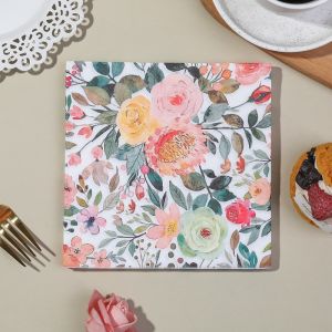 20pcs 33cm Elegant Symmetrical Watercolor Floral Napkins Soft Colorful Flowers on White for Wedding Party Dining Table Decor