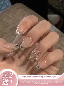 MONLEYTA | Handmade Nail Art Patch Short Length Autumn Winter Collection Elegant Manicure False Nails Faux Diamond French Style AG105