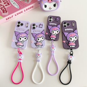 Sanrio | Sanrio KUROMI Macaron Color Silicone Phone Strap Adjustable Wristband Keychain Decorative Items Gift Anti-lost Wristlet Chain