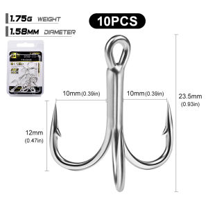 10pcs 4X Strong Treble Hooks Saltwater Freshwater Fishing Hooks with 4X Enhanced Anti-Rust & Sharpness