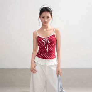 BAIDAIFEI | Lace Dots Halter Camisole Tank Top with Padding for Summer Wear