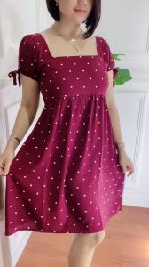 Dress Cantik Krah Kotak Karet Belakang Bahan Rayon Premium Tebal
