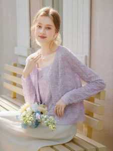 XIANGYING | Lavender Knit Autumn New Set Textured Lacy Design 2pcs