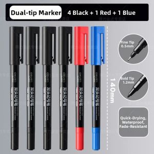 deli | Waterproof Oil-resistant Non-fading Quick-dry Marking Pens Black Blue Red