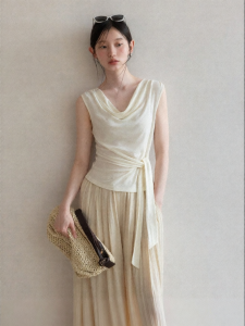 Cantonstory | Áo Hai Dây Nữ Mùa Hè Dáng Ôm Lyocell Linen Màu Mơ