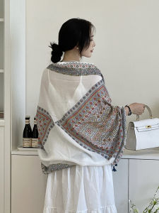 Khăn Choàng Lụa Phong Cách Dân Tộc Mới Mùa Xuân Thu 2025 Chống Nắng Che Nắng Cho Nữ Khăn Quàng Cổ Bằng Vải Lanh Cotton Thời Trang Đa Năng