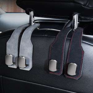 Car hook metal strap with drill suede leather car rear seat headrest hook car interior storage hook