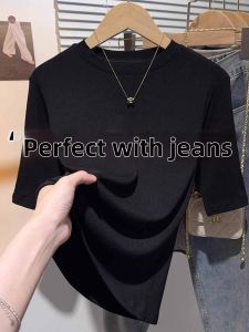 Black Round Neck Sleeves T-shirt